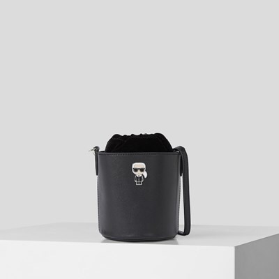 Női Karl Lagerfeld K/Ikonik Small Bőr Bucket Bag Crossbody Táska Fekete | ISN065197