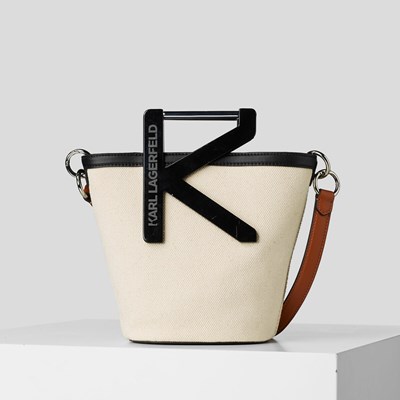 Női Karl Lagerfeld K/Karl Handle Vászon Bucket Bag Crossbody Táska Bézs | LUY382047