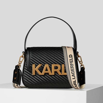 Női Karl Lagerfeld K/Levelek Woven Crossbody Táska Fekete | WVK317624