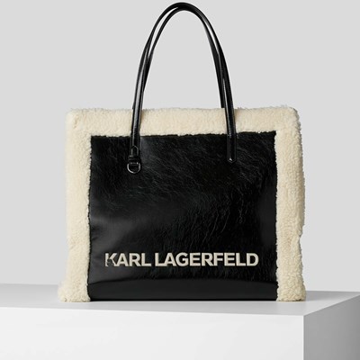 Női Karl Lagerfeld K/Skuare Faux-shearling Hordtáskák Fekete | MSU089642