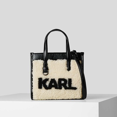 Női Karl Lagerfeld K/Skuare Small Faux-shearling Hordtáskák Fehér | ASV356701