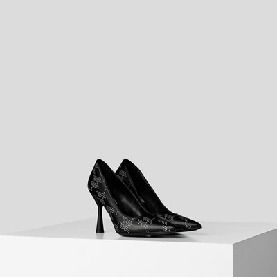 Női Karl Lagerfeld Panache Perforated Court Shoes Magassarkú Fekete Fehér | YAG782613