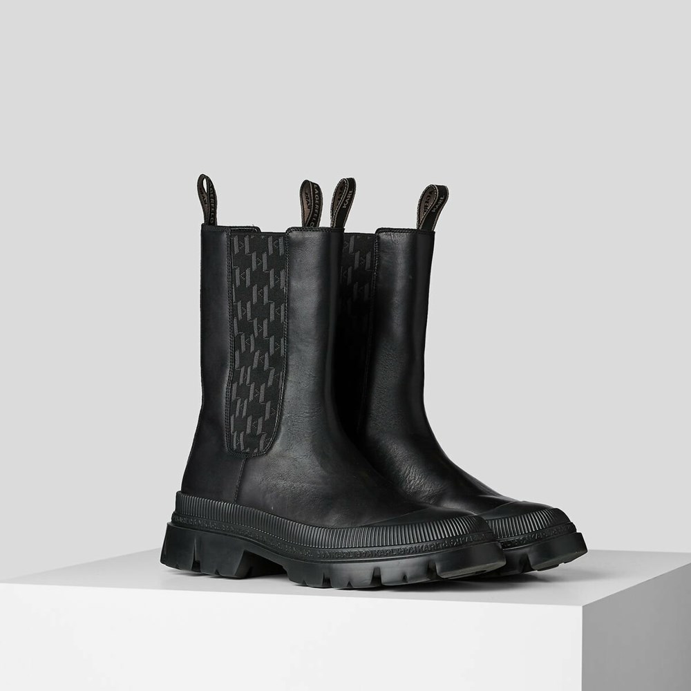 Férfi Karl Lagerfeld Kl Monogram Trekka High Boots Bakancs Fekete | WYL104598