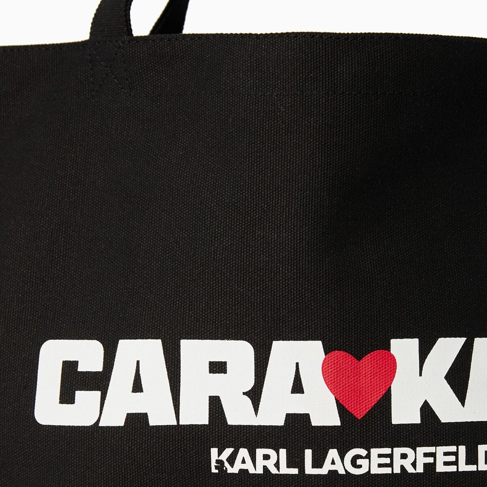 Női Karl Lagerfeld Cara Loves Karl Vászon Shopper Hordtáskák Fekete | PFA549271