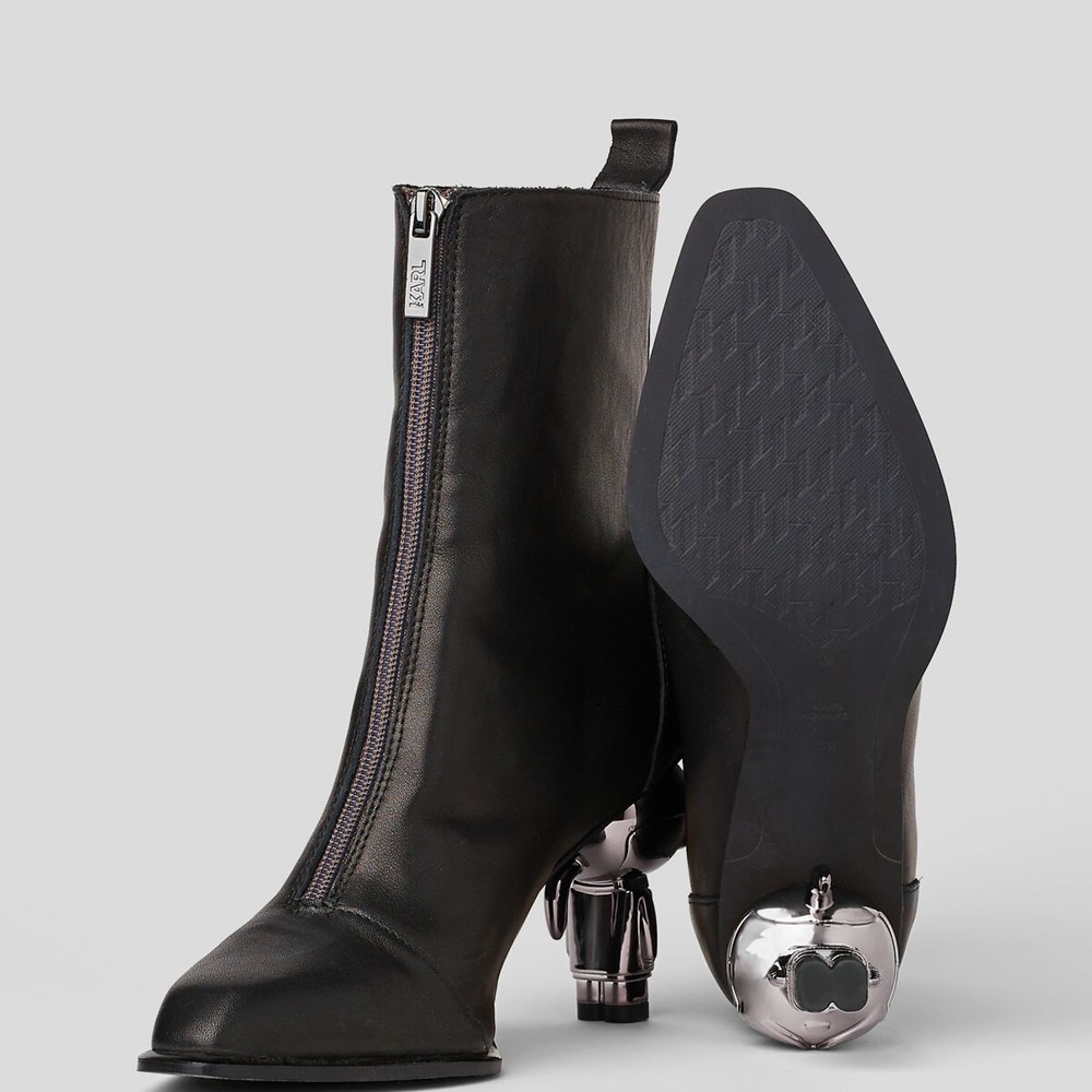 Női Karl Lagerfeld Ikon Heel Zip Ankle Bakancs Fekete | TRK289436