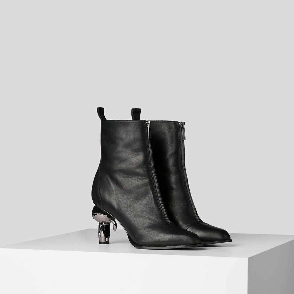 Női Karl Lagerfeld Ikon Heel Zip Ankle Bakancs Fekete | TRK289436