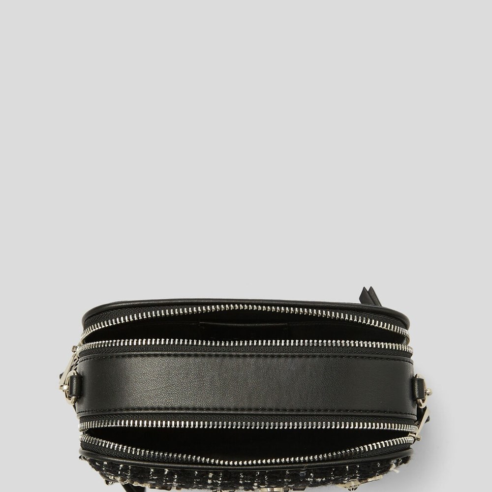 Női Karl Lagerfeld K/Badges BouclÉ Camera Bag Crossbody Táska Fekete Fehér | QDW596732