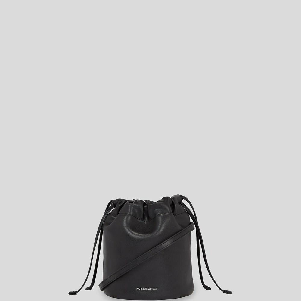 Női Karl Lagerfeld K/Ikonik 2.0 Bőr Small Bucket Bag Crossbody Táska Fekete | GFU320491