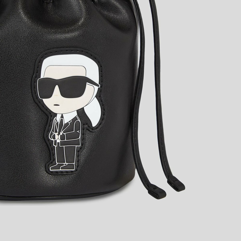 Női Karl Lagerfeld K/Ikonik 2.0 Bőr Small Bucket Bag Crossbody Táska Fekete | GFU320491