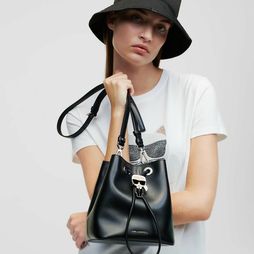 Női Karl Lagerfeld K/Ikonik Bucket Bag Crossbody Táska Fekete | CAU805329