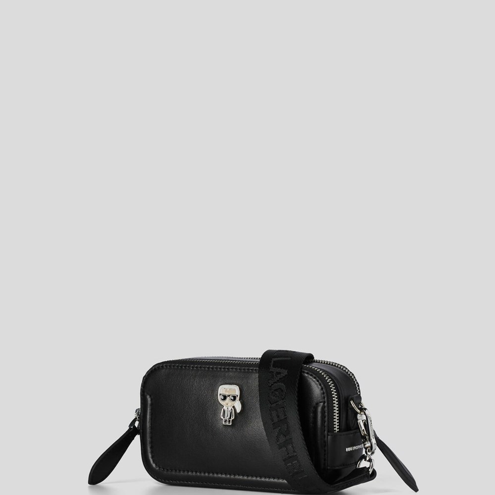 Női Karl Lagerfeld K/Ikonik Bőr Camera Bag Crossbody Táska Fekete | KIC352196