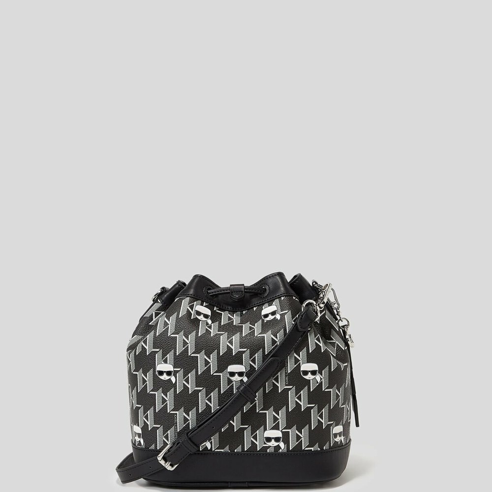 Női Karl Lagerfeld K/Ikonik Monogram Bucket Bag Crossbody Táska Fekete Színes | JHU756238