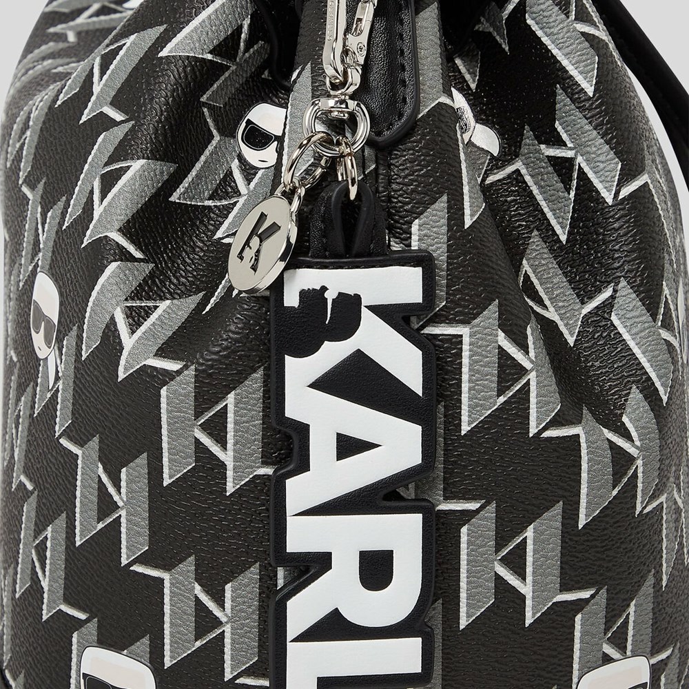 Női Karl Lagerfeld K/Ikonik Monogram Bucket Bag Crossbody Táska Fekete Színes | JHU756238