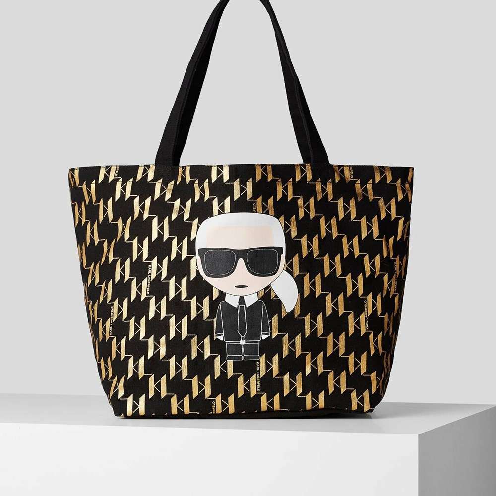 Női Karl Lagerfeld K/Ikonik Monogram Metallic Vászon Shopper Hordtáskák Arany | IRW495063