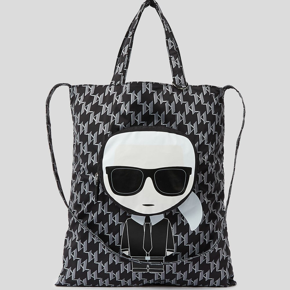 Női Karl Lagerfeld K/Ikonik Monogram Packable Nejlon Hordtáskák Fekete | MQP182467