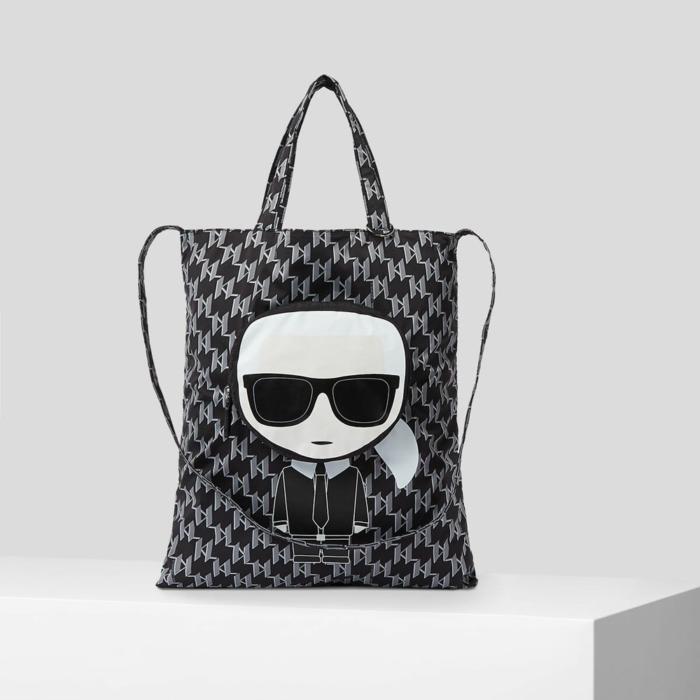 Női Karl Lagerfeld K/Ikonik Monogram Packable Nejlon Hordtáskák Fekete | MQP182467