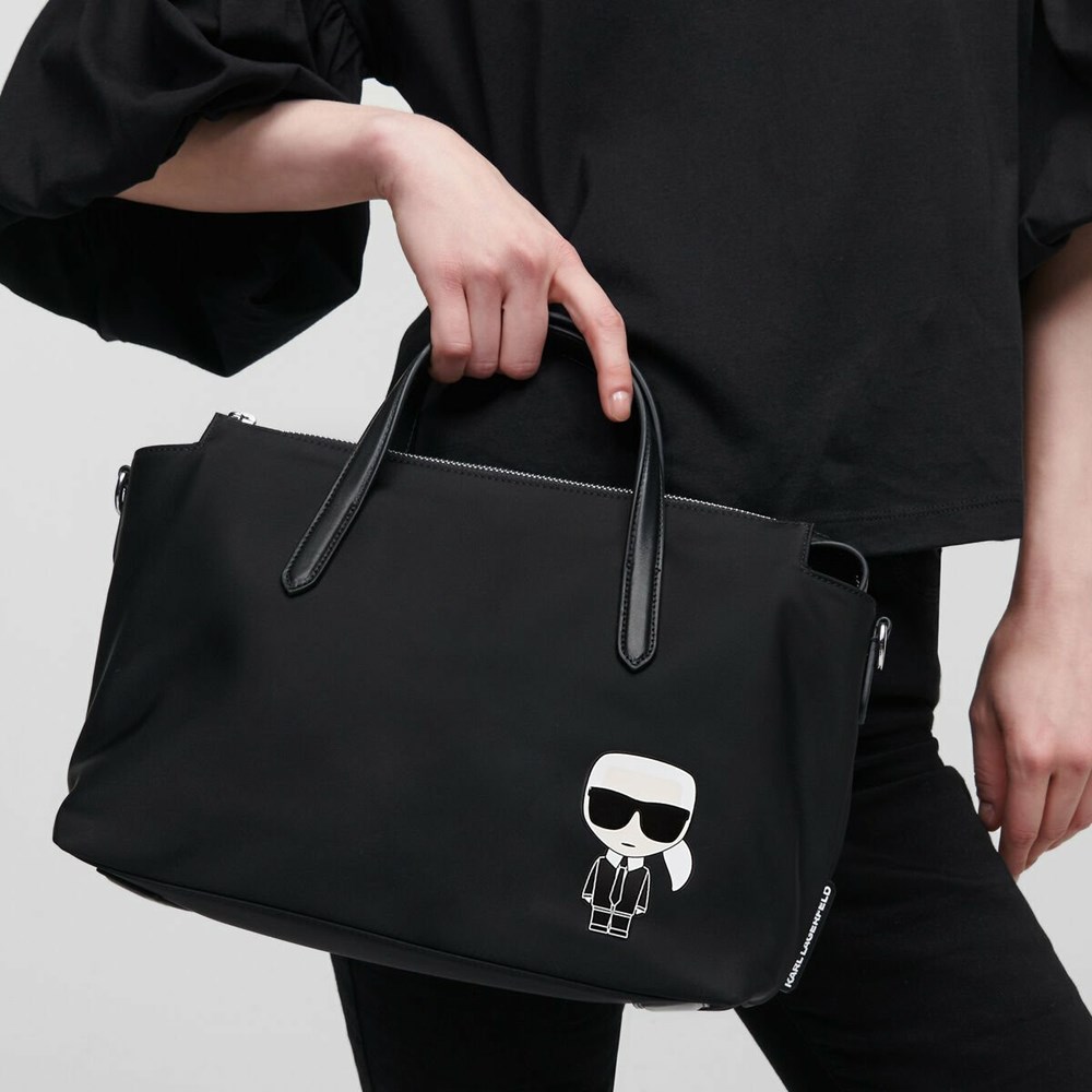 Női Karl Lagerfeld K/Ikonik Nejlon Satchel Crossbody Táska Fekete | CBU826059