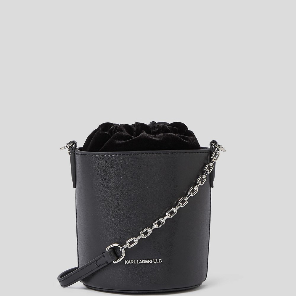 Női Karl Lagerfeld K/Ikonik Small Bőr Bucket Bag Crossbody Táska Fekete | ISN065197