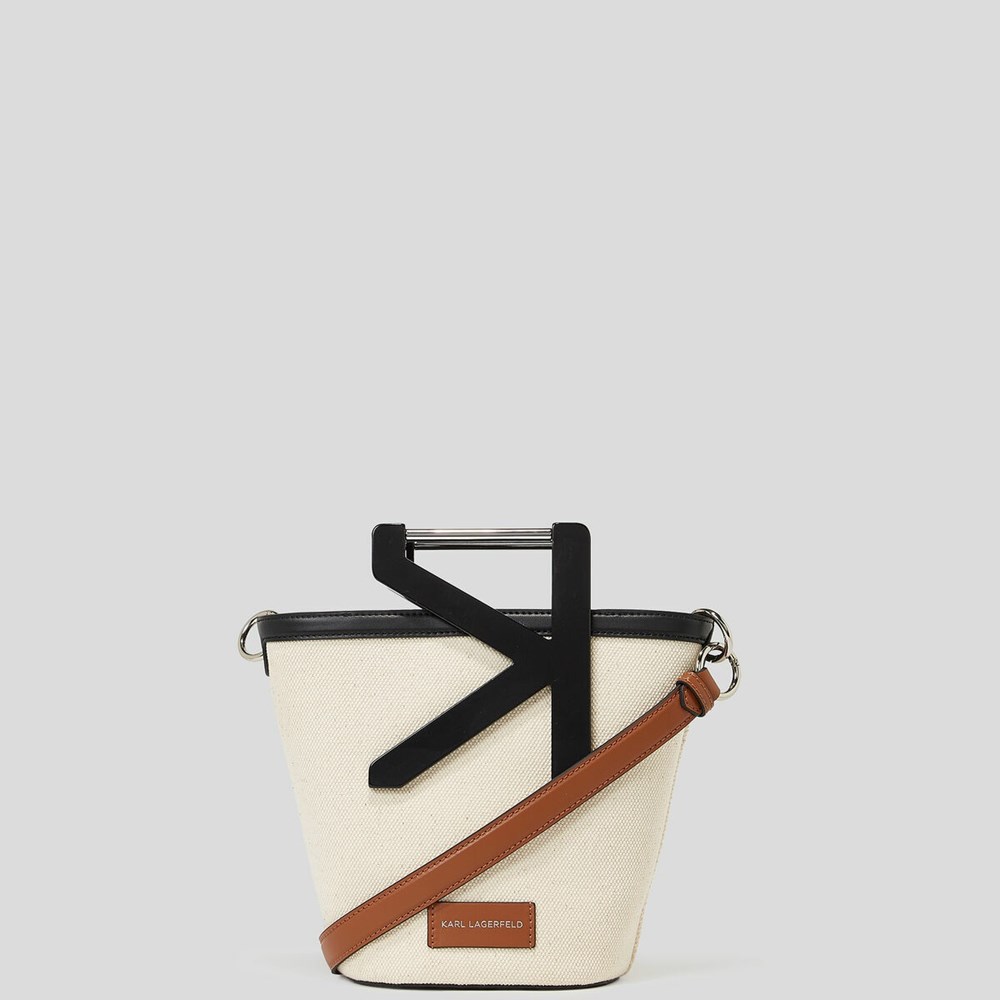 Női Karl Lagerfeld K/Karl Handle Vászon Bucket Bag Crossbody Táska Bézs | LUY382047