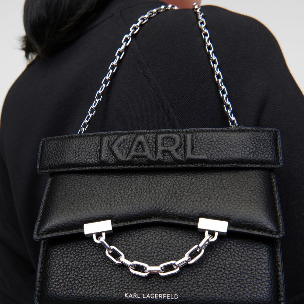 Női Karl Lagerfeld K/Karl Seven Grain Bőr Mini Shoulder Bags Crossbody Táska Fekete | GIM167502