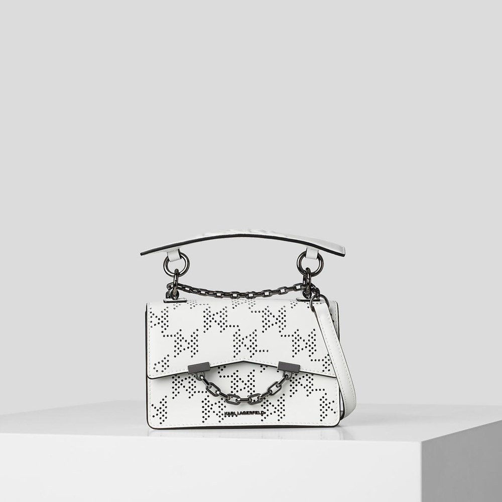 Női Karl Lagerfeld K/Karl Seven Perforated Monogram Small Válltáskák Fehér Fekete | UNI403268