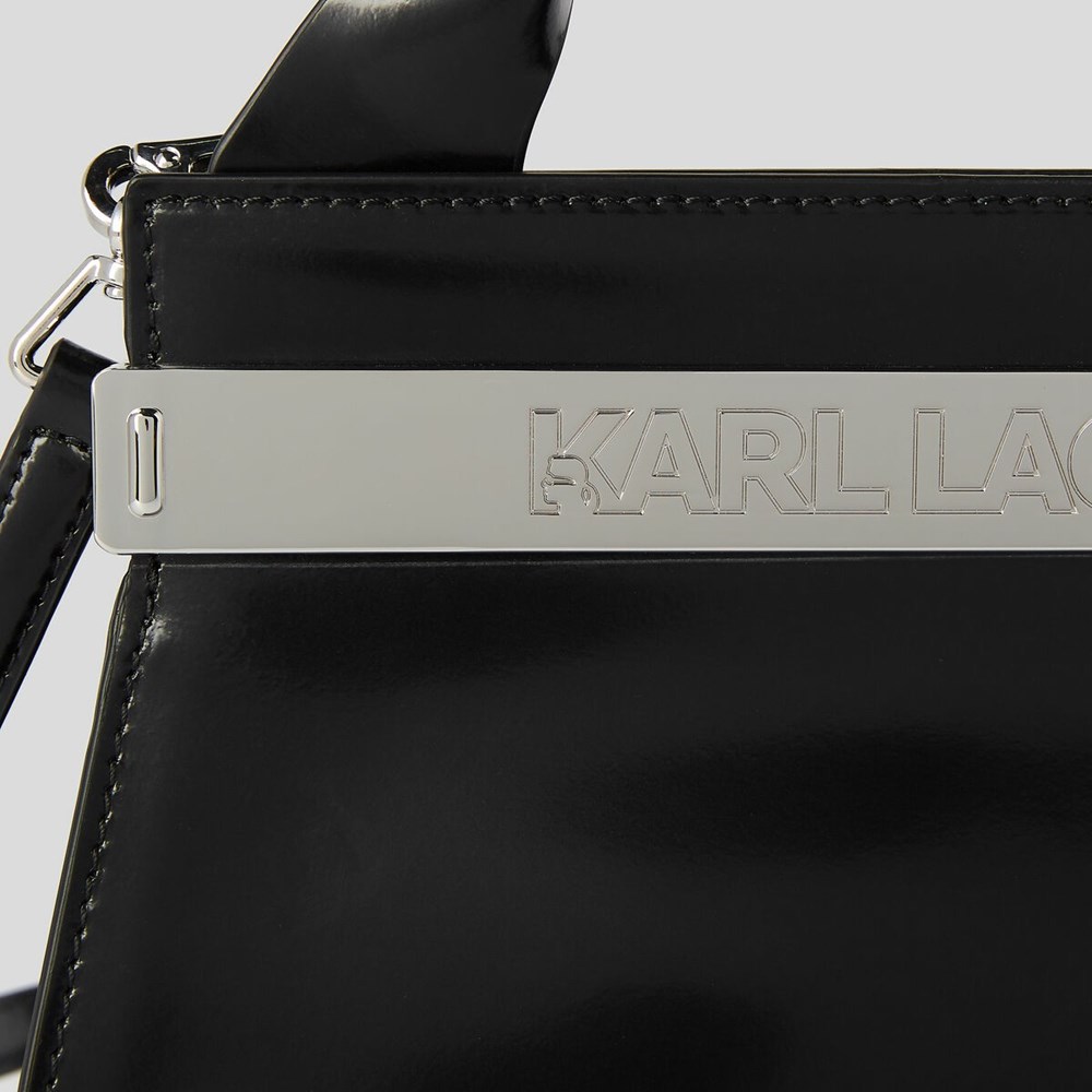 Női Karl Lagerfeld K/Kross Archive Recycled Bőr Top-handle Bag Kézitáska Fekete | OXS981265