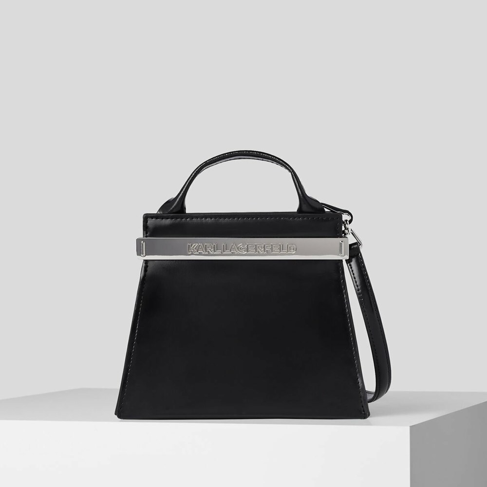 Női Karl Lagerfeld K/Kross Archive Recycled Bőr Small Top-handle Bag Kézitáska Fekete | UEZ670392