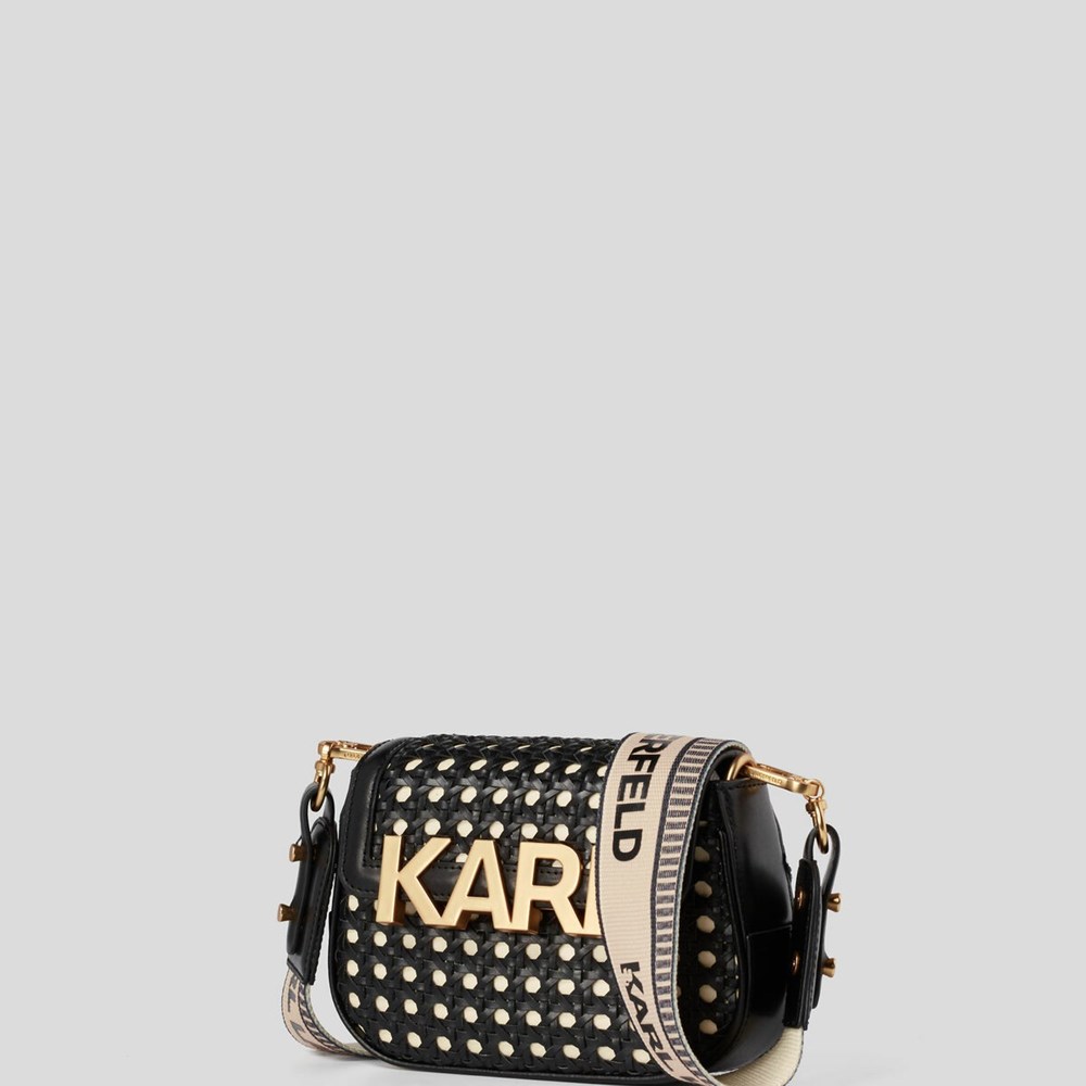 Női Karl Lagerfeld K/Levelek Small Woven Crossbody Táska Fekete | XGT283497