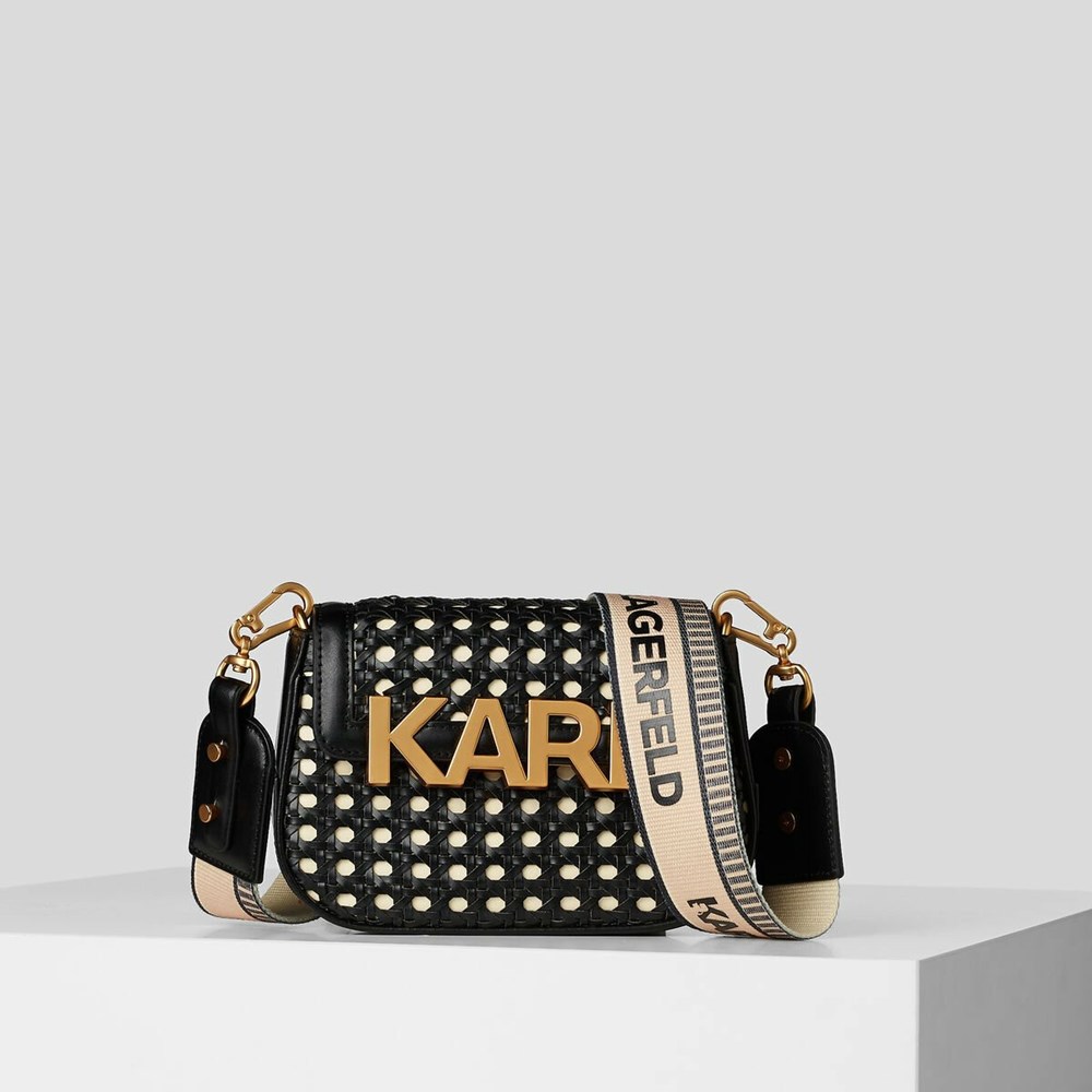 Női Karl Lagerfeld K/Levelek Small Woven Crossbody Táska Fekete | XGT283497