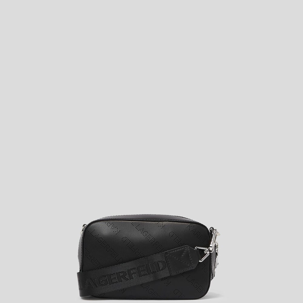 Női Karl Lagerfeld K/Punched Logo Camera Bag Crossbody Táska Fekete | NIU684523