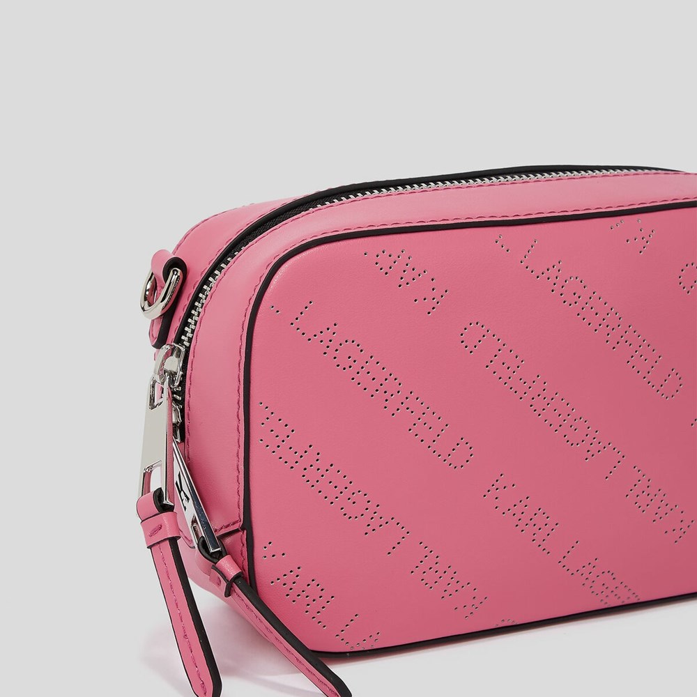 Női Karl Lagerfeld K/Punched Logo Camera Bag Crossbody Táska Fekete | QZJ861597