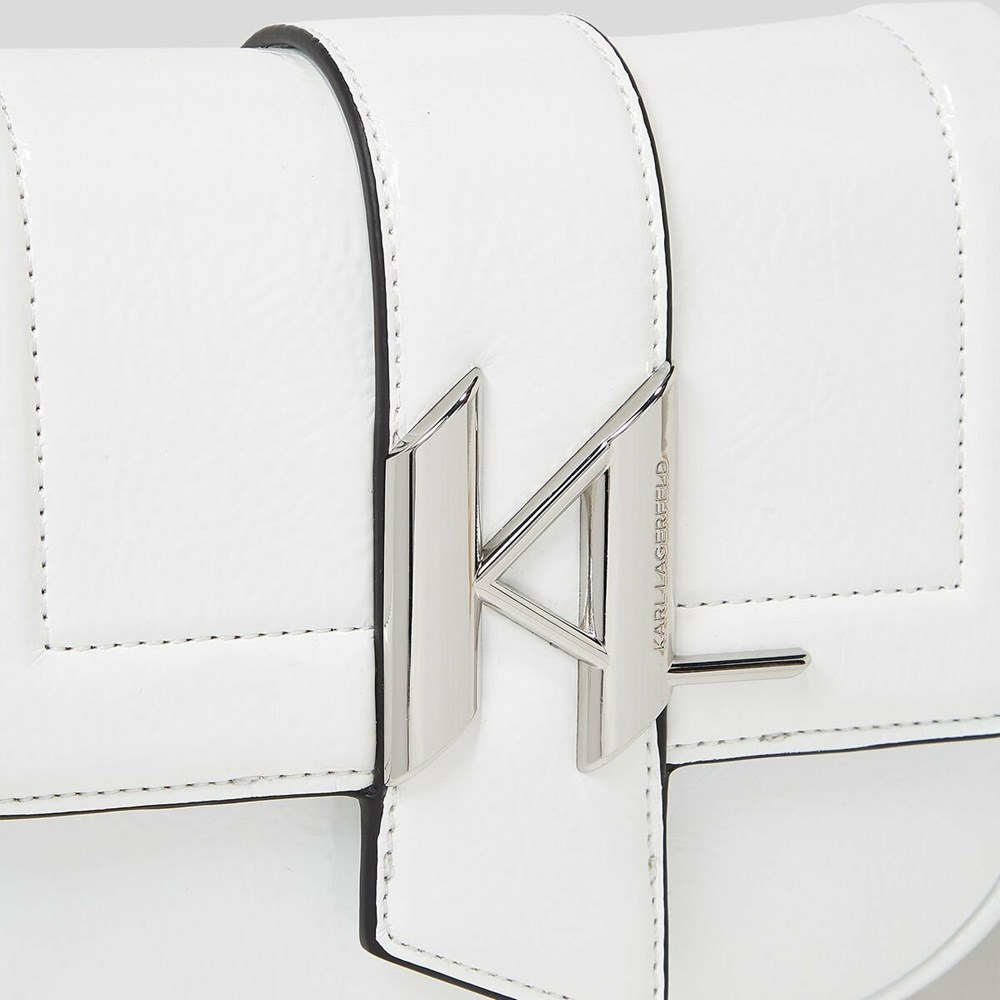 Női Karl Lagerfeld K/Saddle Lakkbőr Small Shoulder Bags Crossbody Táska Fehér | HFR562409