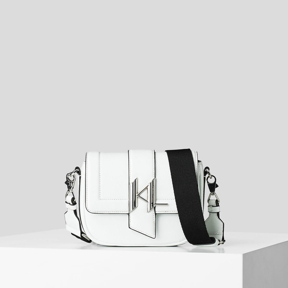 Női Karl Lagerfeld K/Saddle Lakkbőr Small Shoulder Bags Crossbody Táska Fehér | HFR562409