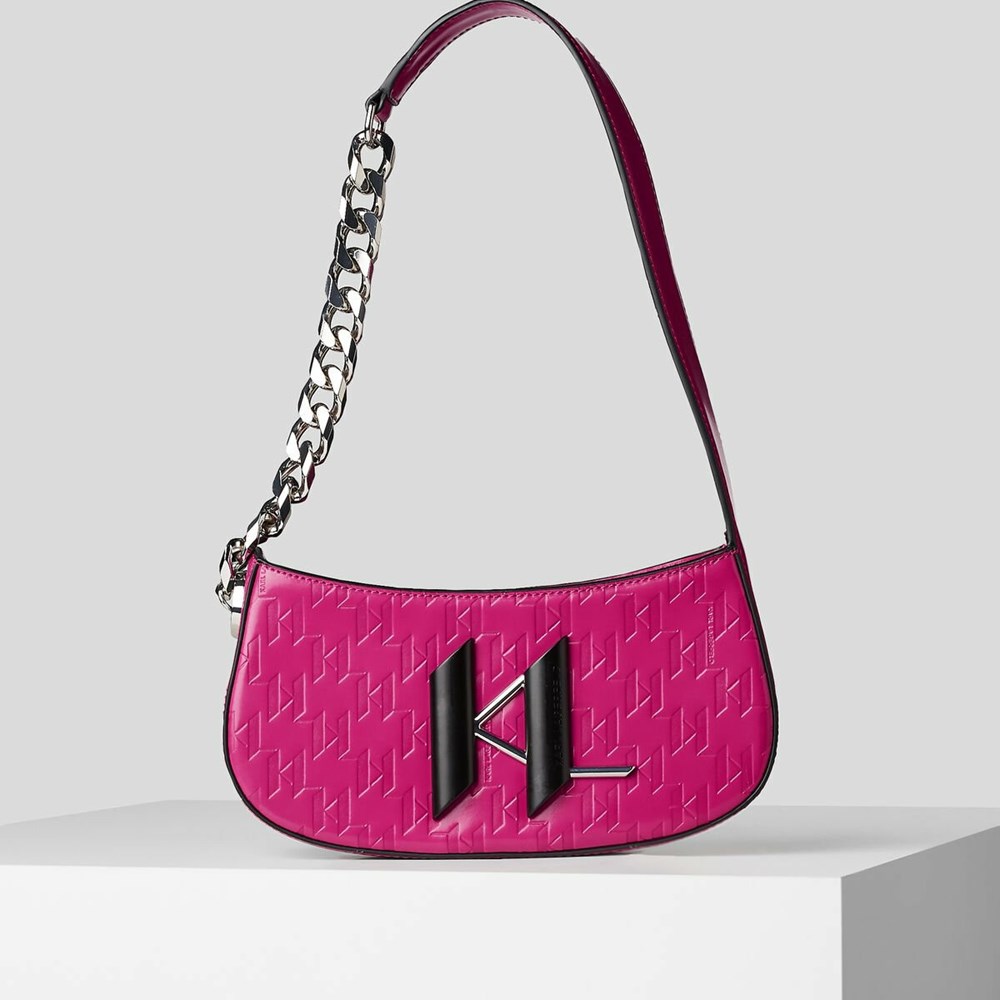 Női Karl Lagerfeld K/Saddle Monogram-embossed Válltáskák Fukszia | KBW296831