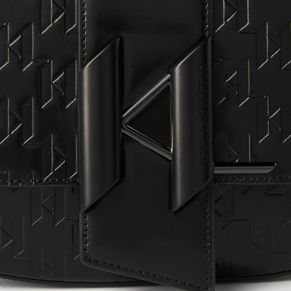 Női Karl Lagerfeld K/Saddle Monogram-embossed Válltáskák Fekete | TNP394160