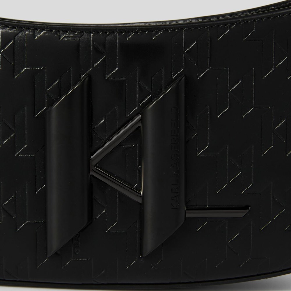 Női Karl Lagerfeld K/Saddle Monogram-embossed Baguette Táska Fekete | WCP504673