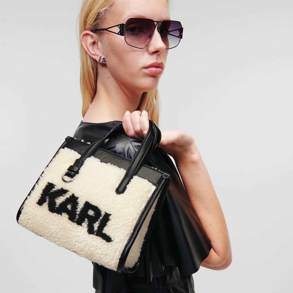 Női Karl Lagerfeld K/Skuare Small Faux-shearling Hordtáskák Fehér | ASV356701