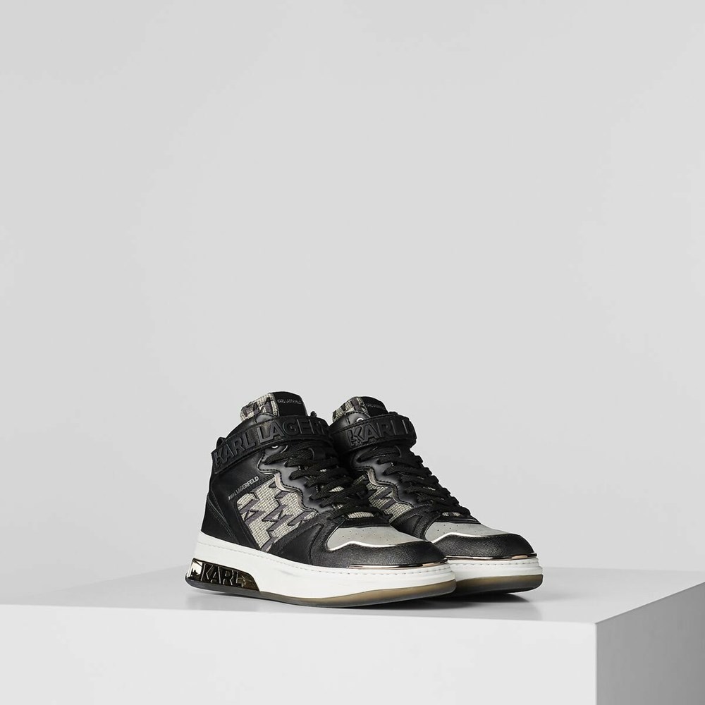 Női Karl Lagerfeld Kl Monogram Elektra Jacquard Hi Top Tornacipő Fekete | YEL418059