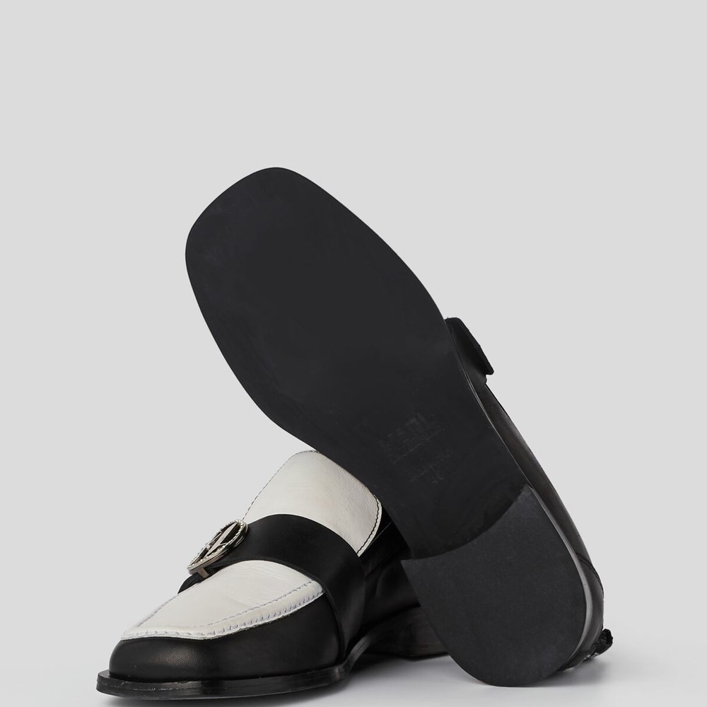 Női Karl Lagerfeld Mokassino Ii Brooch Loafer Szandál & Balerina Fekete Fehér | GIL508396