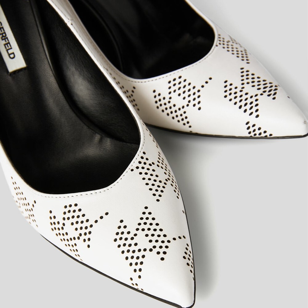 Női Karl Lagerfeld Panache Perforated Court Shoes Magassarkú Fehér Fekete | WIB369804