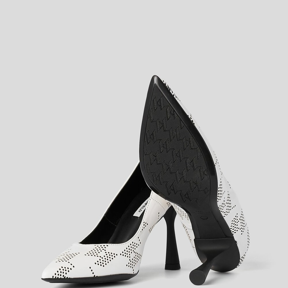 Női Karl Lagerfeld Panache Perforated Court Shoes Magassarkú Fehér Fekete | WIB369804