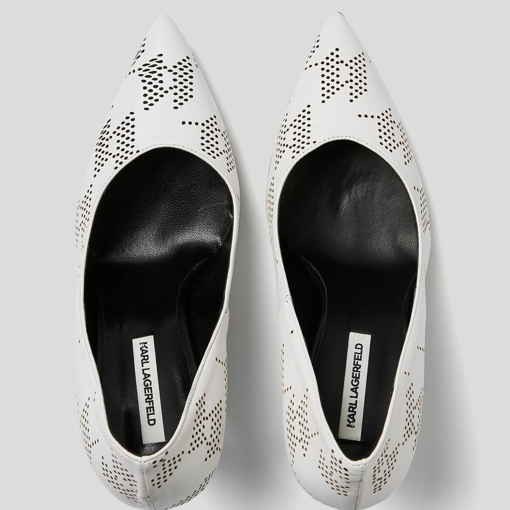 Női Karl Lagerfeld Panache Perforated Court Shoes Magassarkú Fehér Fekete | WIB369804