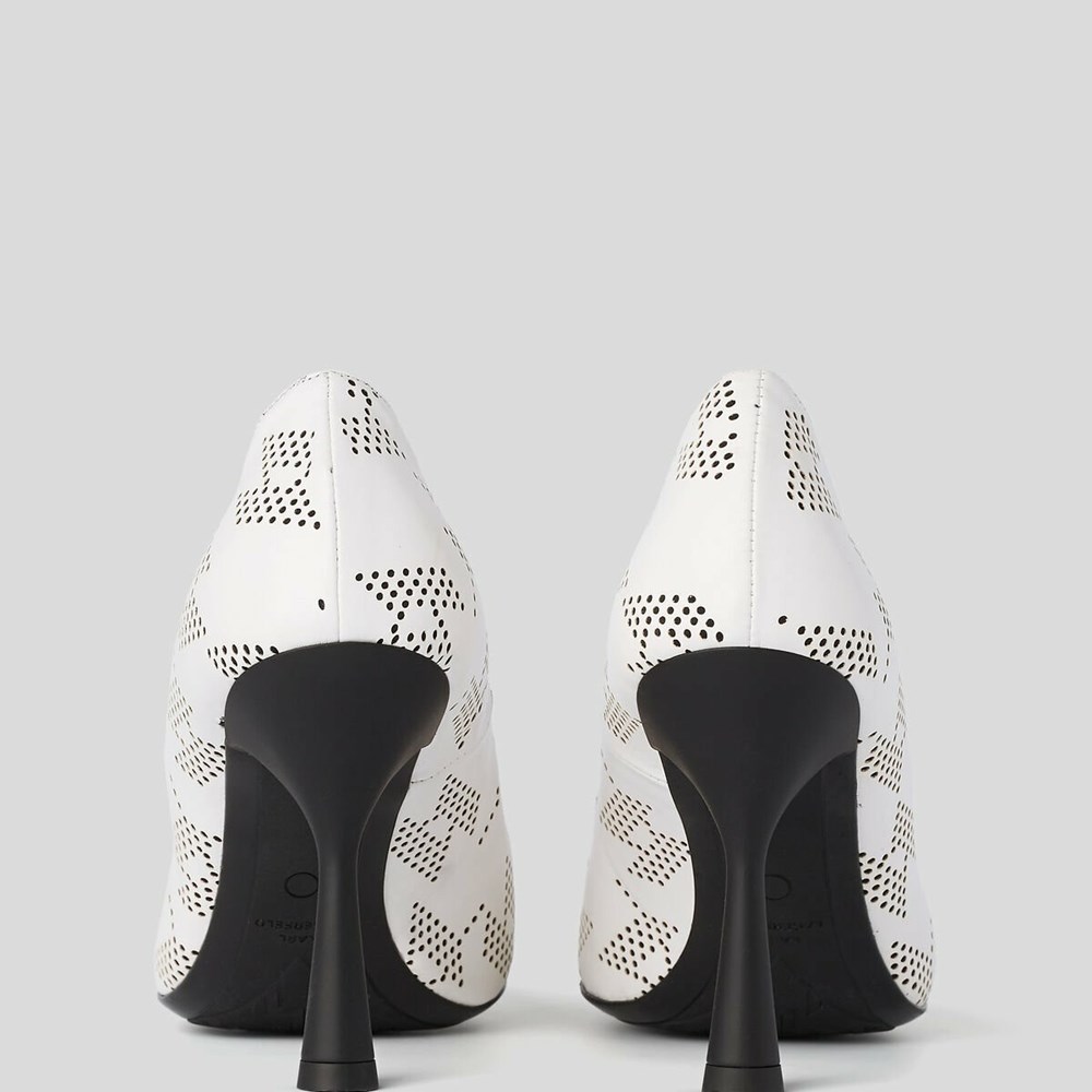 Női Karl Lagerfeld Panache Perforated Court Shoes Magassarkú Fehér Fekete | WIB369804