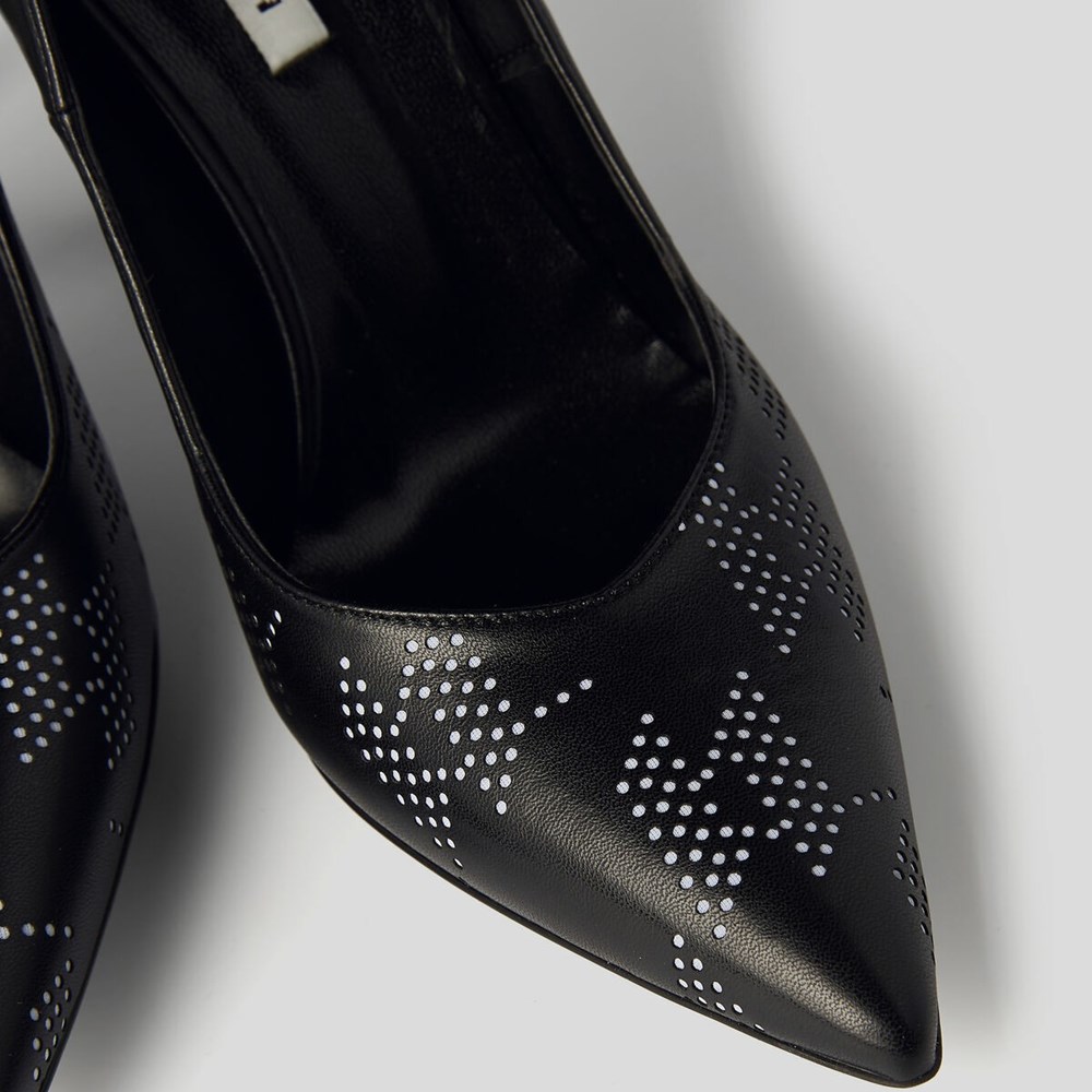 Női Karl Lagerfeld Panache Perforated Court Shoes Magassarkú Fekete Fehér | YAG782613