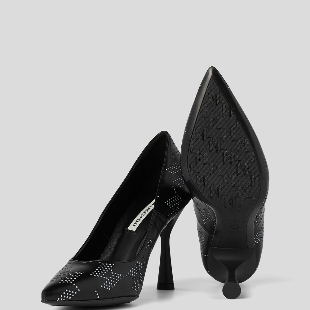 Női Karl Lagerfeld Panache Perforated Court Shoes Magassarkú Fekete Fehér | YAG782613