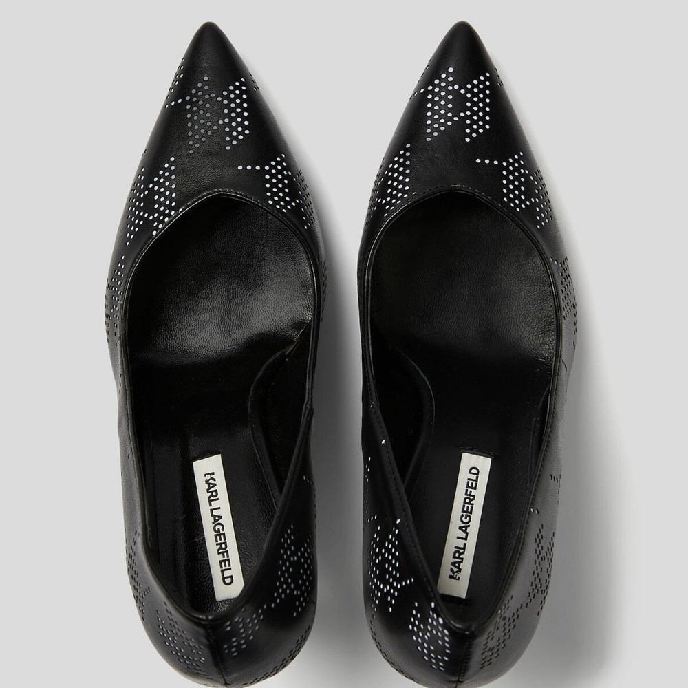 Női Karl Lagerfeld Panache Perforated Court Shoes Magassarkú Fekete Fehér | YAG782613