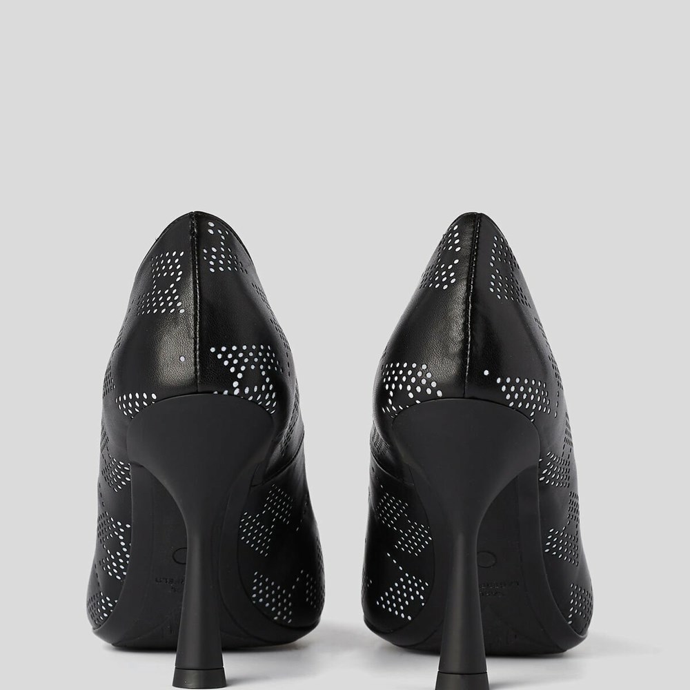 Női Karl Lagerfeld Panache Perforated Court Shoes Magassarkú Fekete Fehér | YAG782613