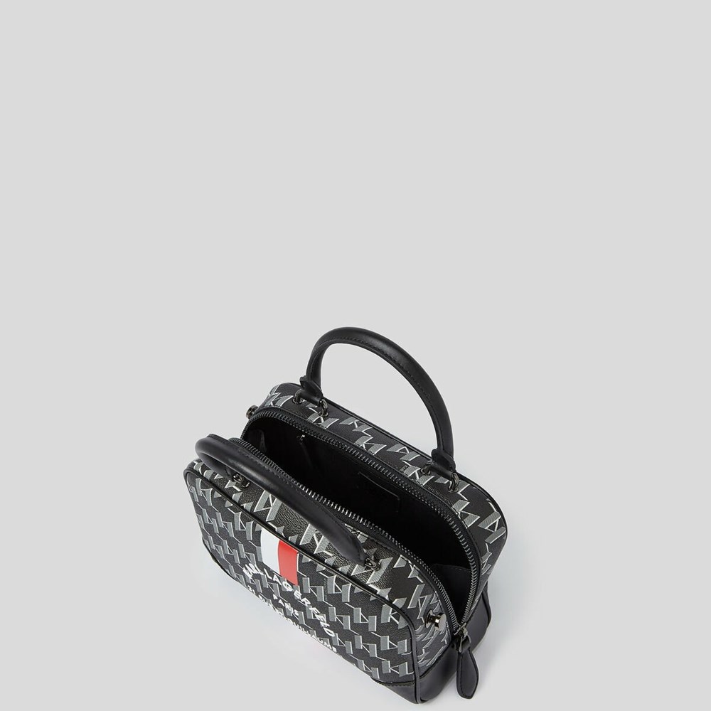 Női Karl Lagerfeld Rue St-guillaume Kl Monogram Small Bowling Bag Válltáskák Fekete | DQS584172