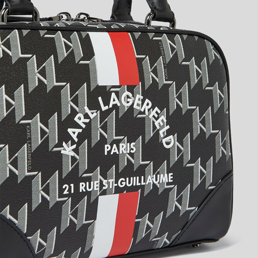 Női Karl Lagerfeld Rue St-guillaume Kl Monogram Small Bowling Bag Válltáskák Fekete | DQS584172