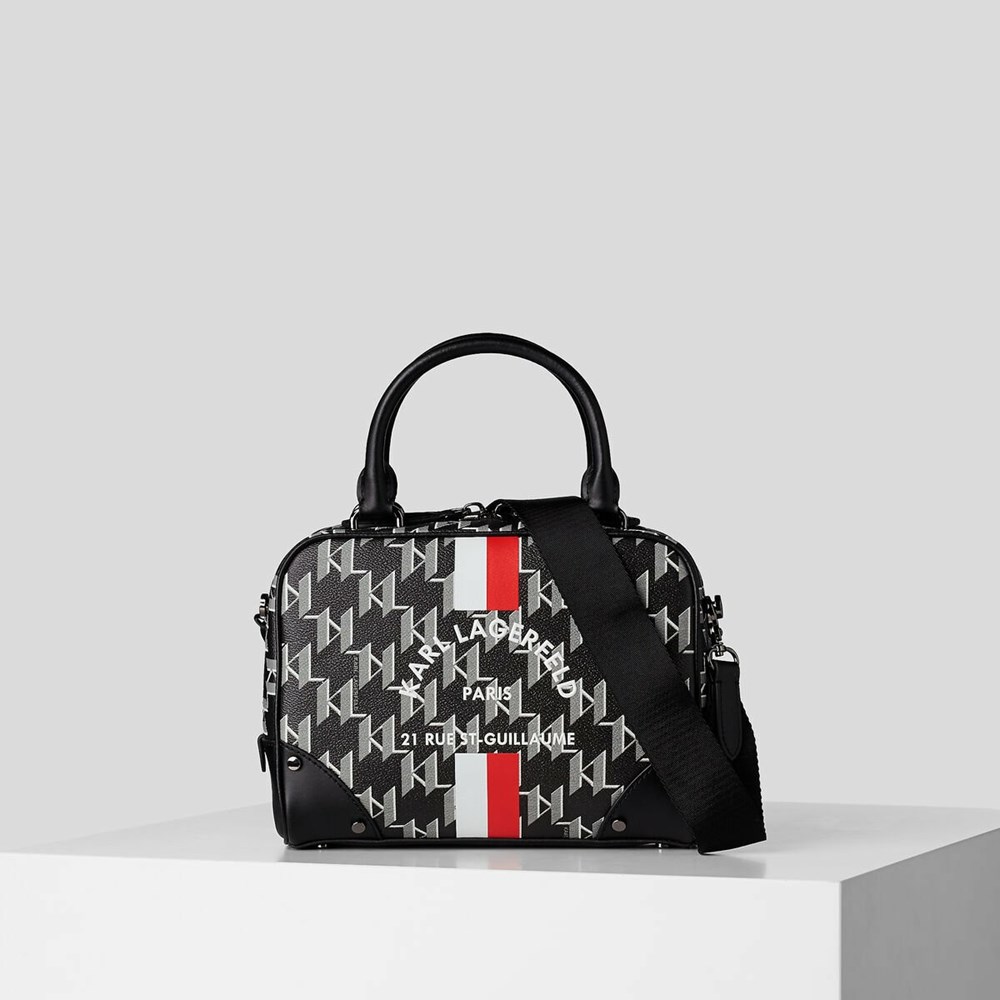 Női Karl Lagerfeld Rue St-guillaume Kl Monogram Small Bowling Bag Válltáskák Fekete | DQS584172